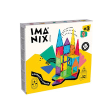 Cargar imagen en el visor de la galería, Juego de construcción magnético Imanix de Braintoys con 32 piezas translúcidas de colores, de Braintoys. Imanix permite a los niños construir formas 2D y 3D, dando rienda suelta a su imaginación y creatividad. 