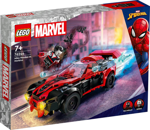 LEGO Marvel Miles Morales vs. Morbius (76244) con las 2 minifiguras de Miles Morales (Spider-Man Negro)y Morbius y el coche