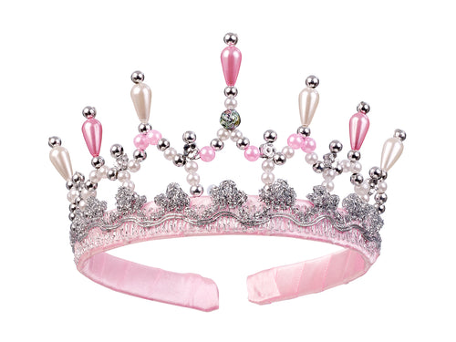 Corona Mary Rosa Souza 104013 Corona princesa en tonos rosa, plata y perla  diadema forrada de raso rosa y se adapta 