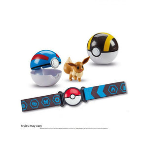 cinturón Pokemon, Contenido: 1 correa ajustable, 2 Pokebolas, 1 figura, Cada cinturón puede llevar un máximo de 6 bolas