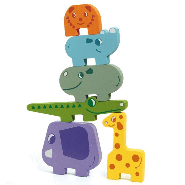 DJECO Ze Totanimo Juego De Construcción De Madera Con 6 Animales Y 20 Cartas De Modelos, Apila Y Crea Tótems, Estimula La Creatividad Y La Coordinación, Regalo Para Niños De 2 A 6 Años