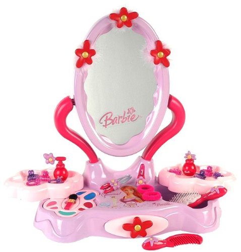 Tocador de Barbie de sobremesa de 46 cm de altura. Incluye espejo grande , frascos de cosmética ,peine,cepillo ,adornos para el pelo y un cajón. TOCADOR BARBIE CON ESPEJO 46 CM CON ACCESORIOS A PARTIR DE 3 AÑOS