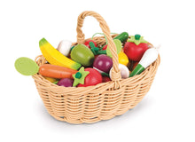 Cargar imagen en el visor de la galería, cesta de frutas y verduras, Una bonita cesta con 12 variedades de frutas y verduras,hechas en madera, para jugar a tiendas.En total vienen 24 piezas entre frutas y verduras.