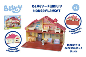 Bluey's Family Home Casa de Bluey y su familia se cierra y lleva con un asa para transportar con 10 muebles y Bluey 