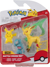 Cargar imagen en el visor de la galería, Pokémon Pack de 3 Battle Figure Pikachu, Wynaut, Leafeon Jazwares figuras de batalla 5 a 8 cm para luchar con las bolas