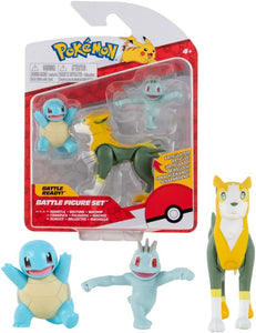 Pokémon Pack de 3 Figuras Squirtle, Boltund, Machop Jazwares figuras de batalla 5 y 8 cm para luchar con las bolas