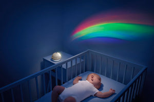 Movil de Cuna Rainbow - Chicco,con mando a distancia, melodías clásicas modernas y sonidos de la naturaleza. La innovadora proyección del arcoiris acompaña al bebé a la hora de dormir. Color beig(neutro). 3 CONFIGURACIONES