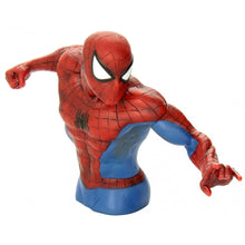 Cargar imagen en el visor de la galería, Hucha busto de Spider-man colores metalizados licencia Marvel Medidas alto 18 cm x ancho  31 cm abre sin llave ni candado 