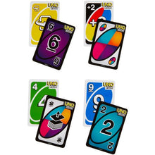 Cargar imagen en el visor de la galería,  UNO FLIP!. Es el mismo juego que ya conoces, pero con un nuevo y emocionante giro: la baraja a doble cara y la carta especial FLIP, que le darán un toque competitivo al juego clásico. Hay un lado bueno de la baraja, que se juega como el UNO clásico, y un lado malo, que tiene sanciones mucho más duras. 