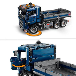 LEGO® Technic Volquete Basculante (42203). Este camión de obra azul de juguete ofrece la oportunidad de imaginar un día de intensa actividad manejando tu volquete. Maniobra para colocar el camión en posición y, después, gira la rueda situada en el lateral para inclinar la caja. Abre las puertas para ver la cabina por dentro y luego conduce hasta el lugar donde te espera la siguiente tarea. Los vehículos de los sets LEGO Technic reproducen movimientos de forma realista