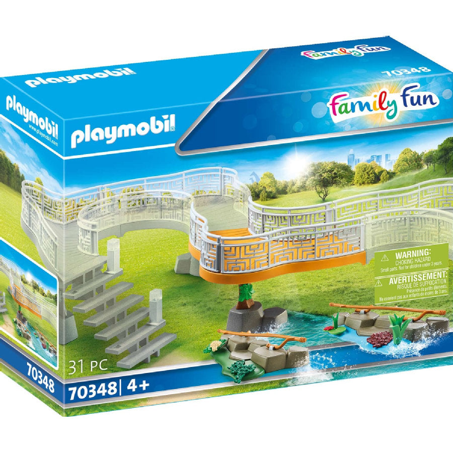 Conjunto de observación del Zoo de Playmobil. Incluye pasarela elevada, barandillas y escaleras. Tiene un total de 31 pc. Recomendado a partir de 4 años.