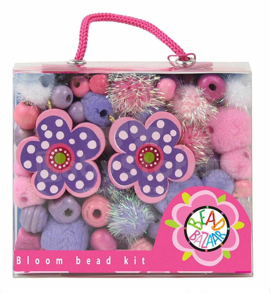 Bloom Flower Power bead kit Bead Bazaar crea 2 collares y 2 pulseras en tonos lilas, rosas cuentas de madera pom-pom dijes 