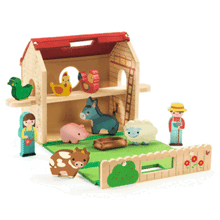 Cargar imagen en el visor de la galería,  Softi Farm de Djeco. Una primera granja de fieltro grueso para llevar a todas partes. Los peques abren la granja y descubren un gallinero y un establo en el interior, y un gran prado en el exterior para todos los animales. 