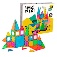 Cargar imagen en el visor de la galería, Juego de construcción magnético Imanix de Braintoys con 32 piezas translúcidas de colores, de Braintoys. Imanix permite a los niños construir formas 2D y 3D, dando rienda suelta a su imaginación y creatividad. 