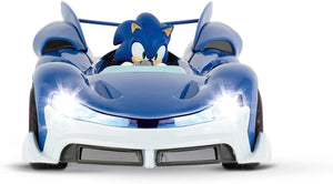 Coche de Sonic radiocontrol azul  Producto licenciado SEGA SONIC con luces LED medida 27 cm bateria cargador pilas incluido