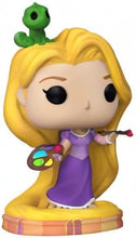 Cargar imagen en el visor de la galería, Funko Pop de la princesa Rapunzel, con su salamandra y una paleta de colores para pintar. Mide 9 cm. 