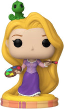 Cargar imagen en el visor de la galería, Funko Pop de la princesa Rapunzel, con su salamandra y una paleta de colores para pintar. Mide 9 cm. 