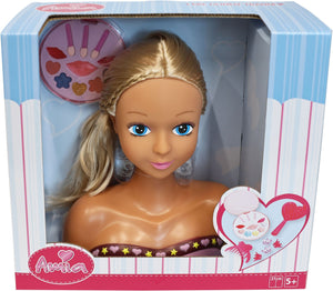  Busto Amia para peinar y maquillar. Incluye cepillo, rulos, y pinzas. Paleta de maquillaje par poner bien guapa a Amia. Mice 27 cm