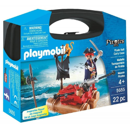 Playmobil Pirates 5655 maletín negro con un pirata en una balsa de troncos y un cañón que dispara 4008789056559