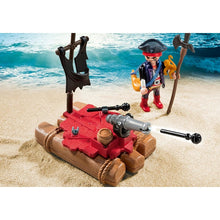 Cargar imagen en el visor de la galería, Playmobil Pirates 5655 maletín negro con un pirata en una balsa de troncos y un cañón que dispara 4008789056559