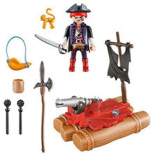 Cargar imagen en el visor de la galería, Playmobil Pirates 5655 maletín negro con un pirata en una balsa de troncos y un cañón que dispara 4008789056559