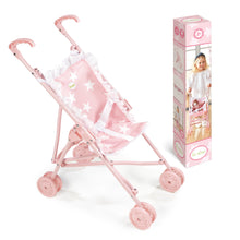 Cargar imagen en el visor de la galería, Saca a pasear a tus muñecas con la sillita de paseo Carlota pequeña con estampado de estrellas rosa, plegable con sistema de tijera, muy práctica.
Tu primera sillita de paseo, especialmente indicada de 2 a 5 años.
Ideal para muñecas de 30 a 42 cm.&nbsp;
Mide 55x 41x 27 cm