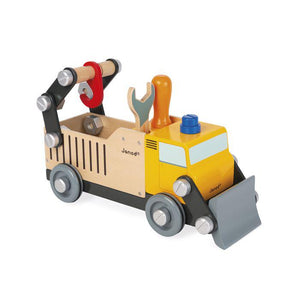 Brico Kid Camion de Construcción - Janod J064 Juguete de madera. 2 juguetes en 1: un juego de construcción para reconstruir un fantástico camión de obra gracias a los numerosos tornillos, tuercas y placas incluidos