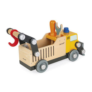 Brico Kid Camion de Construcción - Janod J064 Juguete de madera. 2 juguetes en 1: un juego de construcción para reconstruir un fantástico camión de obra gracias a los numerosos tornillos, tuercas y placas incluidos