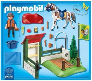 Country, Lavadero de Caballos - Playmobil 6929 Este set de limpieza para caballos, tiene todo lo necesario para cuidar a los caballos. Saca agua de verdad para cuidar a los caballos a traves de una bomba de agua. Incluye un jinete y un caballo. 