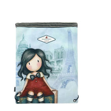 Carregar imagem no visualizador da galeria, Mochila plana para actividades extraescolares o deporte. Con 2 caras diferentes(según se muestra). Tiene un bolsillo interior con cremallera. Con imagenes de diferentes monumentos de Paris. Mide : 43 x 32 cm