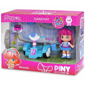 Pinypon PINY Figura de Michelle con Dareway azul Famosa 700012963 EAN 8410779026545 y muchos complementos pelo rosa