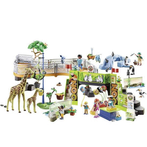 Gran Zoo Playmobil , Gran zoo de aventuras con cuidador, visitantes, animales exóticos y otros accesorios para recreaciones detalladas Jirafas y más con partes del cuerpo móviles, recinto libre con pasarela de madera variable y elementos del recinto, tobogán para pingüinos, entrada con quiosco, contiene 213 piezas 