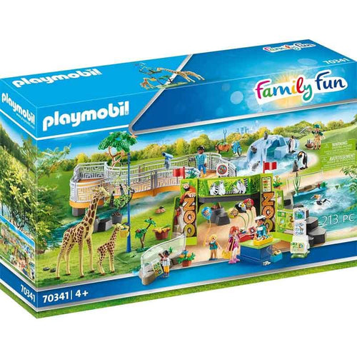 Gran Zoo Playmobil , Gran zoo de aventuras con cuidador, visitantes, animales exóticos y otros accesorios para recreaciones detalladas Jirafas y más con partes del cuerpo móviles, recinto libre con pasarela de madera variable y elementos del recinto, tobogán para pingüinos, entrada con quiosco, contiene 213 piezas 