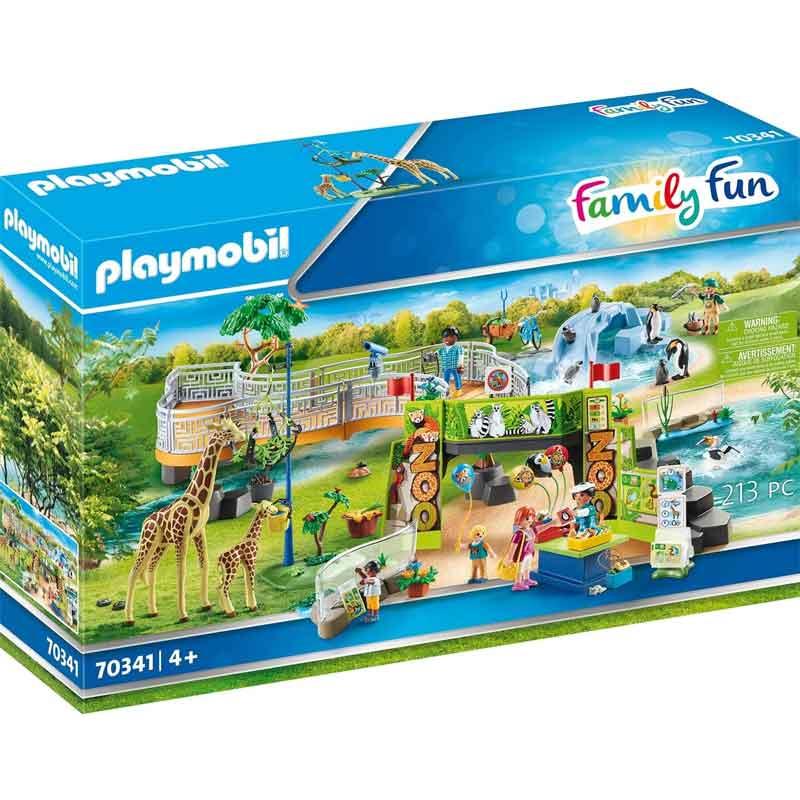 Gran Zoo Playmobil , Gran zoo de aventuras con cuidador, visitantes, animales exóticos y otros accesorios para recreaciones detalladas Jirafas y más con partes del cuerpo móviles, recinto libre con pasarela de madera variable y elementos del recinto, tobogán para pingüinos, entrada con quiosco, contiene 213 piezas 