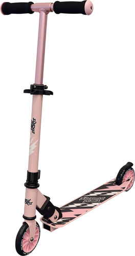 Patinete deportivo nuevo color rosa/negro. Ruedas de PVC de 120 mm, con rodamientos de bolas ABEC7. La base está hecha de aluminio y mide aproximadamente 50 cm de largo. 