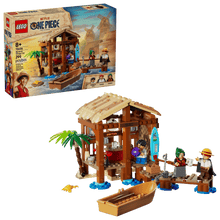 Carregar imagem no visualizador da galeria, set Cabaña del Pueblo Molino de One Piece LEGO. Este juguete inspirado en el anime, tiene fabulosas escenas, fieles accesorios y emblemáticos personajes. Los peques pueden quitar el techo del establecimiento de la playa para acceder a su divertido interior.  Consta de 299 piezas. 
