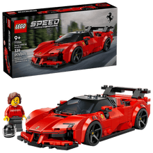 Carregar imagem no visualizador da galeria, Coche Deportivo Ferrari SF90 XX Stradale LEGO Speed Champions para luego exponerlo. Este coche Ferrari de juguete cuenta con diseño de cabina adelantada, alerón trasero, tubos de escape elevados y llantas decoradas con el escudo de Ferrari , contiene, 339 piezas. 