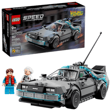 Carregar imagem no visualizador da galeria,  kit LEGO® Speed Champions Máquina del Tiempo de Regreso al Futuro (77256) permite a los niños construir, exponer y recrear la acción de la popular franquicia cinematográfica. Este coche de juguete incorpora famosos detalles del modelo que aparece en las películas. Construye este emblemático coche con pararrayos y matrícula de California, como en el primer largometraje
