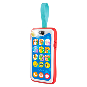 Smartphone Smiley - Chicco, móvil para bebés cuenta con 24 actividades electrónicas para aprender en español e inglés e imitar a los adultos. BOTONES GRANDES: Los seis divertidos animales en los botones de la pantalla ayudarán al bebé a aprender sus primeras palabras. LUCES Y MELODÍAS