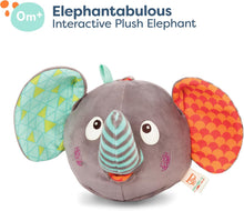 Cargar imagen en el visor de la galería, Divertido elefante interactivo para los más pequeños. Es sueve y muy blandito. Hace sonidos divertidos Apretando el pajarito sorpresa de la parte posterior podras oir como pía. Tapa los ojos al elefante con sus orejas para jugar al veo-veo y oir sus risas++