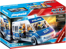 Carregar imagem no visualizador da galeria, Furgón policial Playmobil . Incluye 2 figuras Playmobil con uniforme policial. El vehiculo tiene luces y sirena de alarma. El techo del furgón es remobible , de forma que se pueden colocar y jugar con las figuras . Incluye un total de 52 piezas. 