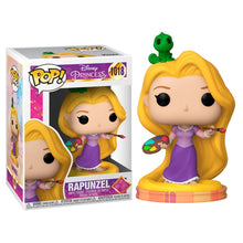 Cargar imagen en el visor de la galería, Funko Pop de la princesa Rapunzel, con su salamandra y una paleta de colores para pintar. Mide 9 cm. 