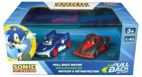  Sonic 2 Coches con Motor Pull Back,Vive la velocidad con estos intrépidos conductores de Sonic The Hedgehog. Incluye 2 coches a escala 1/43 : coche de Sonic y coche de Shadow. motores de retrofricción.