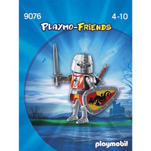 Carregar imagem no visualizador da galeria, Playmobil Medieval Caballero del Dragon equipado con armadura plateada, escudo y 2 espadas, colores rojo, amarillo, negro