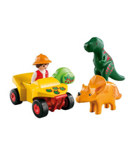 Cargar imagen en el visor de la galería, Quad con figura Playmobil para recorrer el hábitat de los dinosaurios. Incluye 2 dinosaurios. El Playmobil 1.2.3 es un Playmobil sin piezas pequeñas para que aventureros más pequeños 