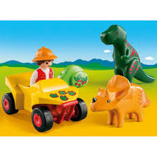 Cargar imagen en el visor de la galería, Quad con figura Playmobil para recorrer el hábitat de los dinosaurios. Incluye 2 dinosaurios. El Playmobil 1.2.3 es un Playmobil sin piezas pequeñas para que aventureros más pequeños 