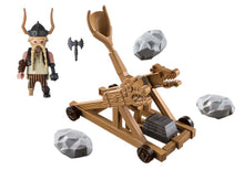 Cargar imagen en el visor de la galería, Set de Catapulta y figura de vikingo de la serie Dragons de Playmobil.