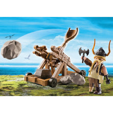 Carregar imagem no visualizador da galeria, Set de Catapulta y figura de vikingo de la serie Dragons de Playmobil.