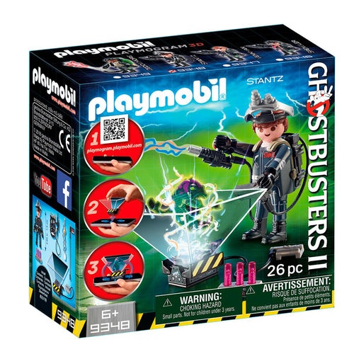 Playmobil 9348 Ghostbusters Cazafantasmas Figura de Raymond Stantz con accesorios proyección holográfica app 4008789093486