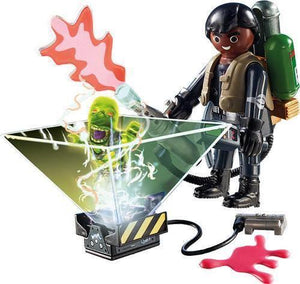 Playmobil 9349 Ghostbusters Winston Zeddemore y accesorios Cazafantasmas proyección holográfica en app  4008789093493